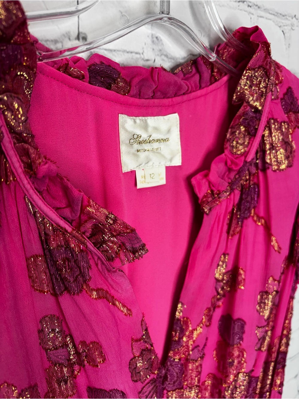 Shoshanna Maren Metallic Floral Maxi Dress Fuchsia Gold - Picture 5 of 6